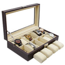 Decorebay Men 12 Watch Display Box Cufflink Case and Ring Jewelry Storage Organizer Box Russet