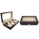 Decorebay Men 12 Watch Display Box Cufflink Case and Ring Jewelry Storage Organizer Box Russet