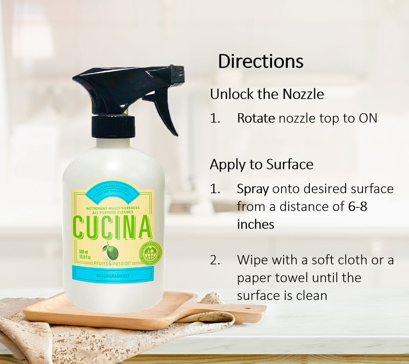 Cucina Lime Zest and Cypress All Purpose Cleaner 500 Milliliters-Directions To Use