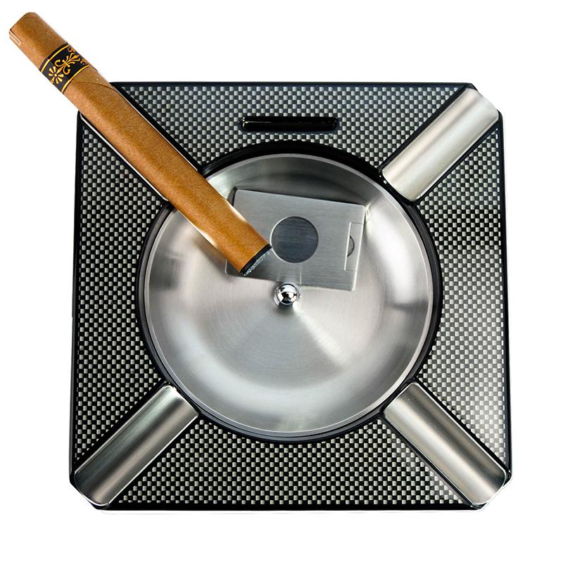 DecoreBay Carbon Fiber Patterned Wooden Cigar Ashtray (Grey)