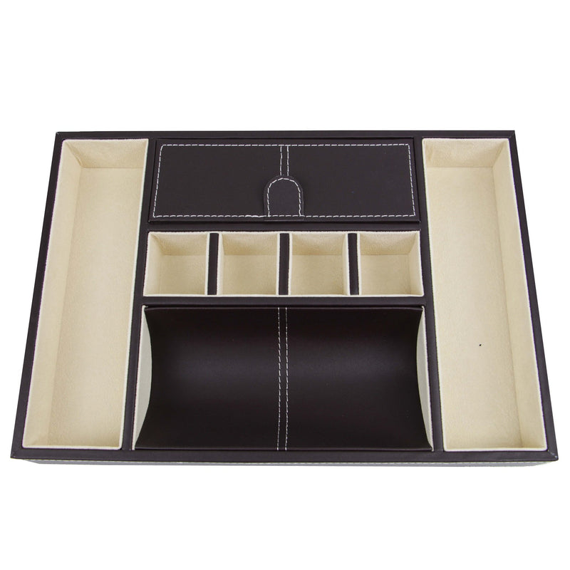 Decorebay Dark Brown PU Leather Valet Storage Tray - Empty