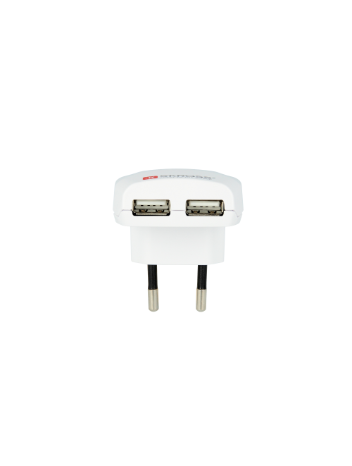 Skross Euro Dual Port USB White Travel Charger Side View 